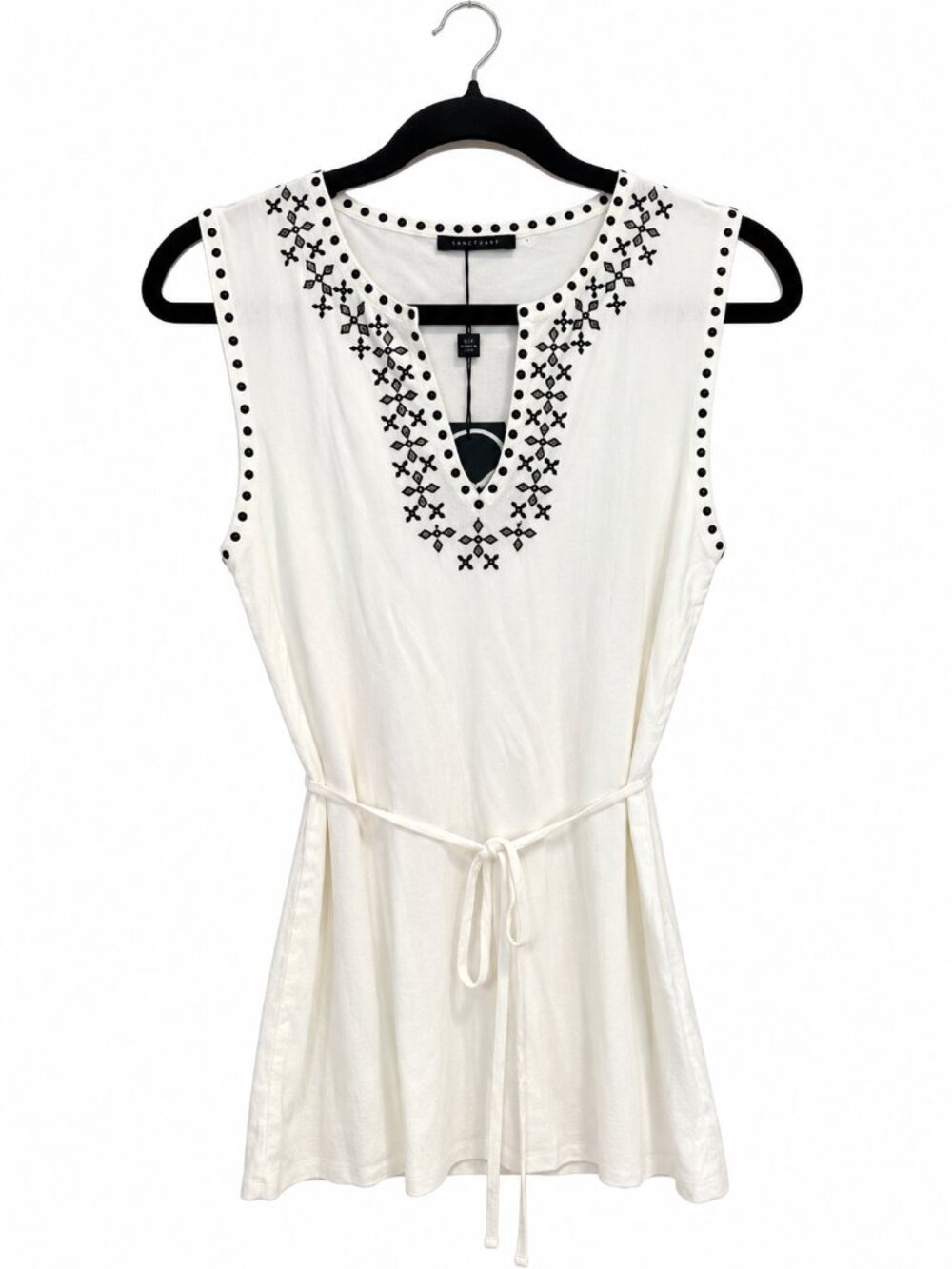 Cyrus White Embellished Tie Waist Sleeveless Tunic NWT M